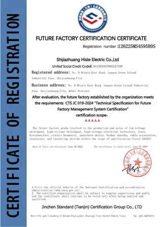 Future Factory Certification Certificate
