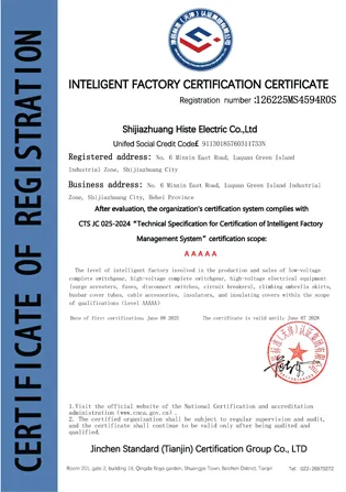 Intelligent Factory Certification Certificate